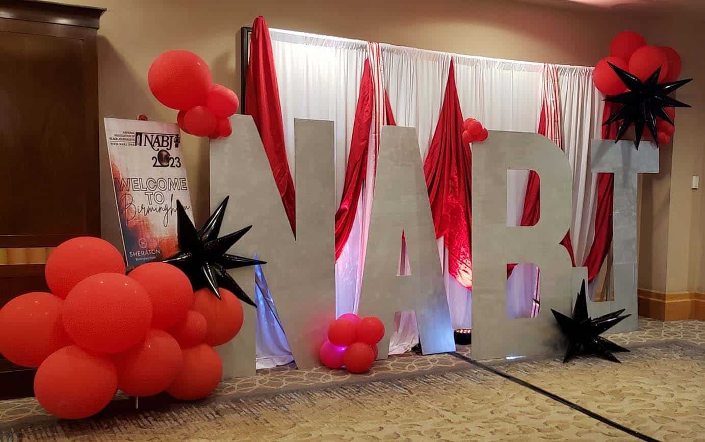 NABJ signage in red and white