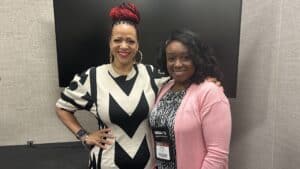 Nikole Hannah-Jones and Davia Rose Lassiter, 2 Black media professionals smiling 